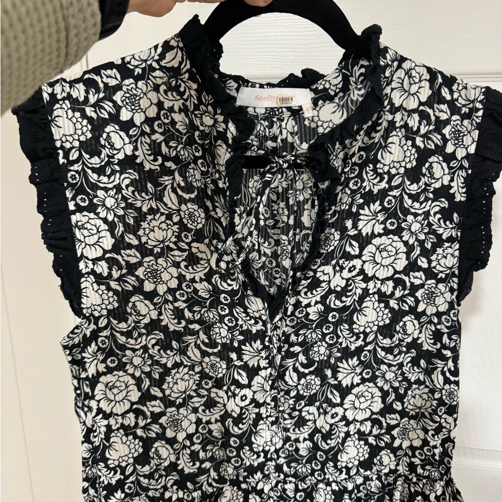 See by Chloe-Floral MIDI Dress Black/White Peonies Sz 44 (Large 12-14) - Picture 8 of 15